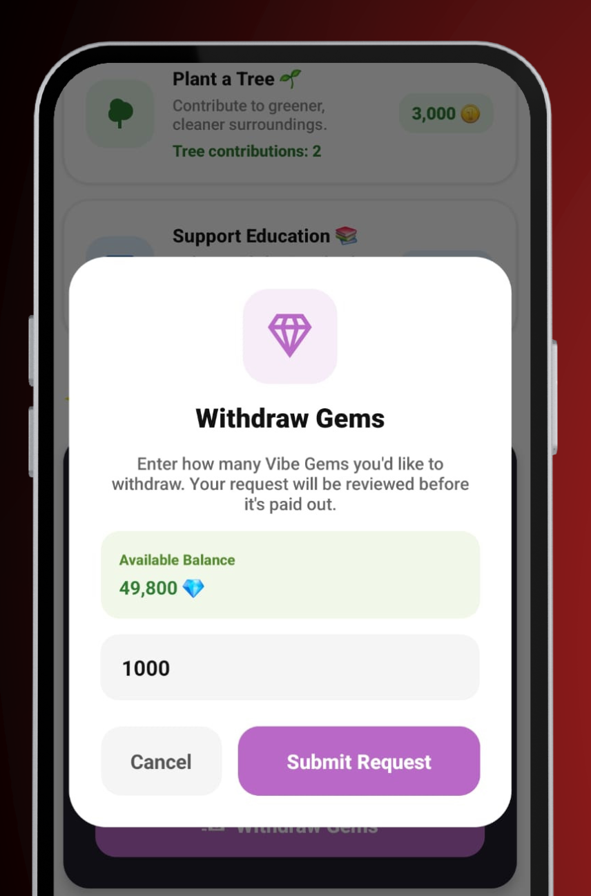 Withdraw gems modal